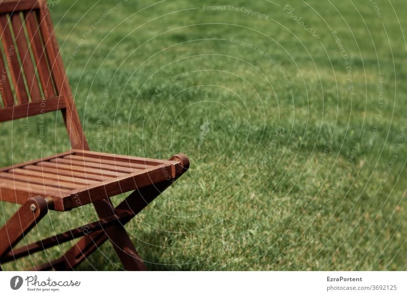 seat Chair Lawn Meadow Grass Garden Green Brown Wood rest tranquillity Sit time-out Relaxation Nature Copy Space Deserted