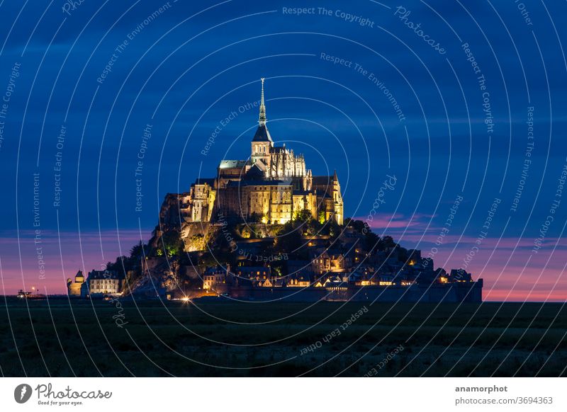 Le Mont St. Michel at night France Brittany Summer Blue vacation voyage holidays experience Sightseeing Exterior shot Tourism Vacation & Travel Church Landscape