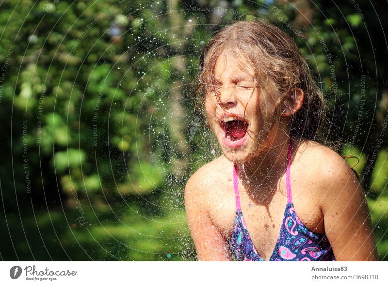 Fun with the water Water Summer Sunlight Beach Garden vacation Inject Scream girl Swimsuit variegated ardor bathe
