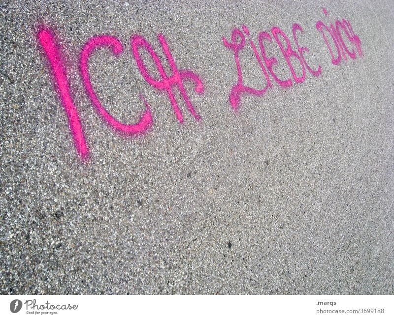 I love you Characters pink Love Graffiti street art Asphalt Declaration of love Romance Letters (alphabet) writing Typography communication