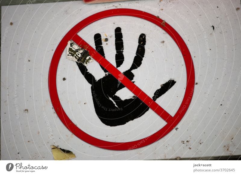Please do not touch Hand Pictogram Prohibition sign Dirty Sign Signs and labeling Bans Signage crossed out Circle Symbols and metaphors Design without words