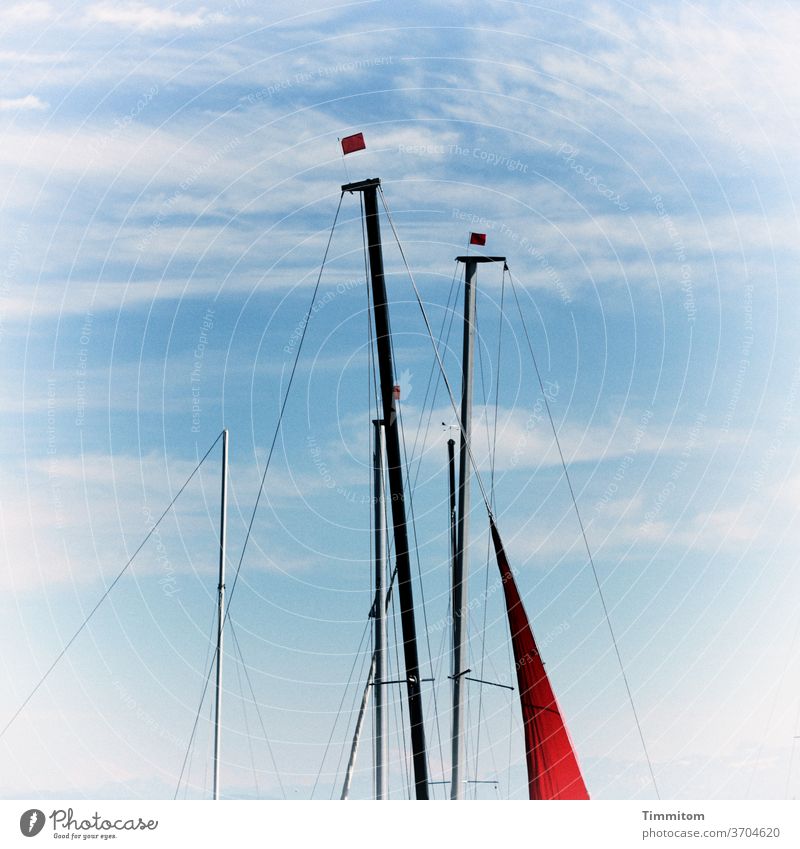 Anticipation | The weather fits Lake Constance Sky Blue Clouds Beautiful weather Boating trip mast pennant ropes Exterior shot Deserted Summer Navigation