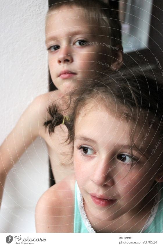 I see you Human being Masculine Feminine Girl Boy (child) Brothers and sisters Sister 2 3 - 8 years Child Infancy Brunette Blonde Authentic Brown Turquoise