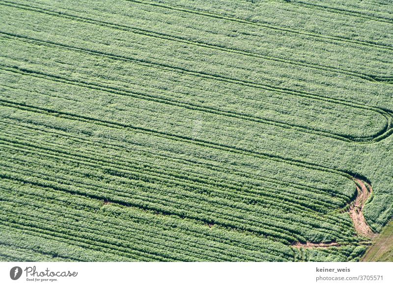 Agricultural area seen from above with traces of mechanical cultivation in green colours aerial photograph arable land Agriculture fields quality structure