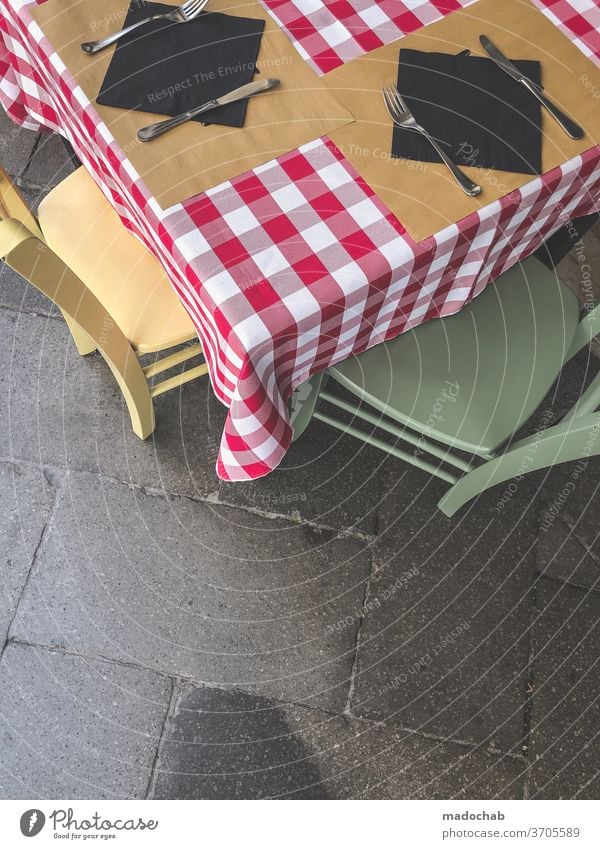 Table set you up Chair Set meal Restaurant Eating Gastronomy Deserted Nutrition Lifestyle Cutlery Reservation tablecloth Napkin Guest feed sb./sth. Fork Knives