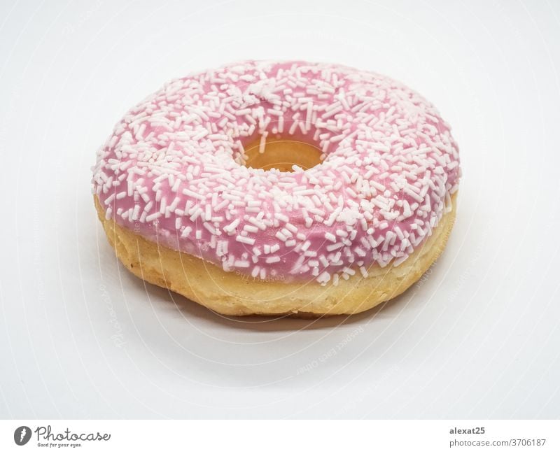 Pink donuts with white sprinkles isolated background bakery breakfast cake calories circle colorful delicious dessert dough doughnut eat fat food fresh frosting