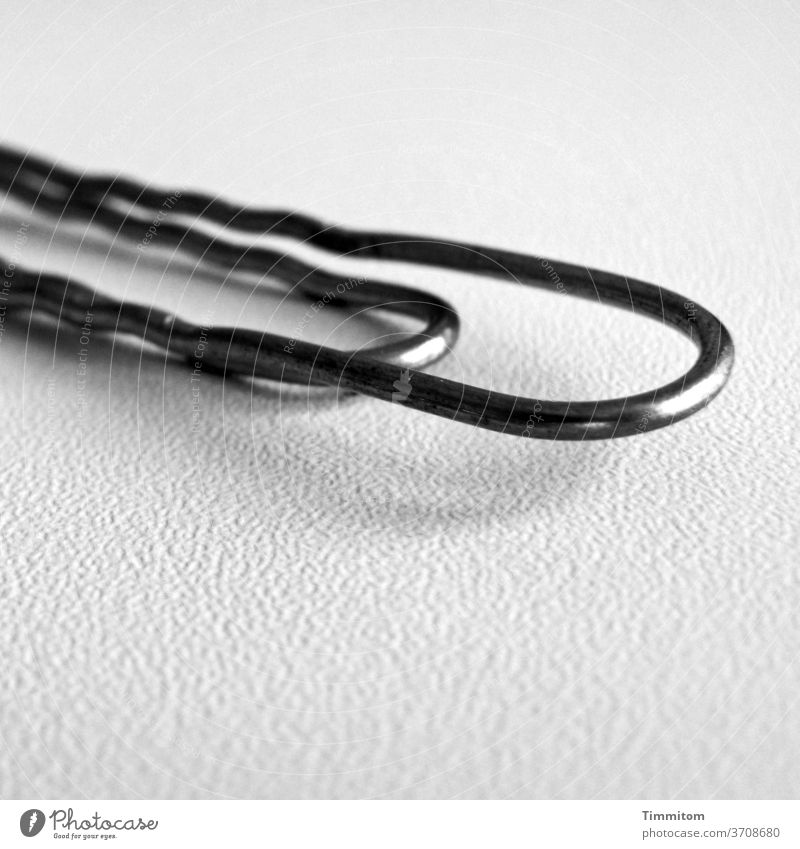 In eager anticipation paper clip Paper clip Metal great Close-up Desk Interior shot Office work Workplace Arrangement Orderliness Black Black & white photo