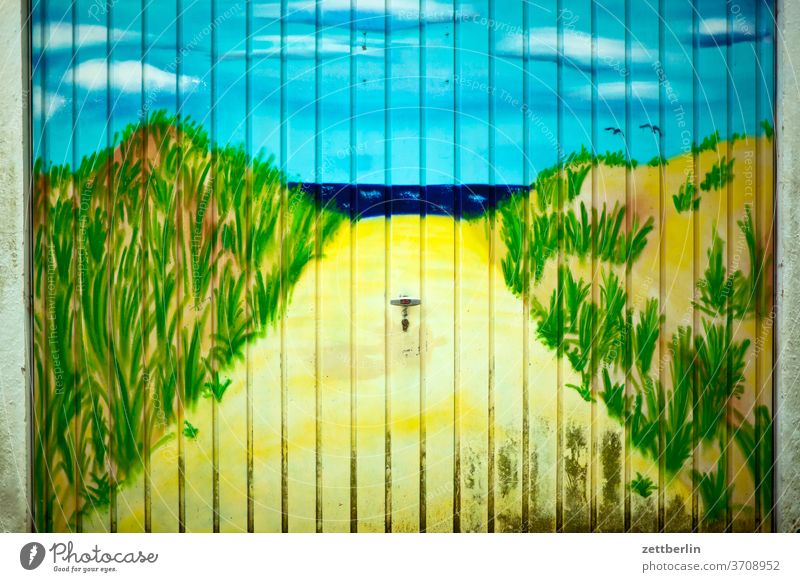 Vacation in the garage Image mural replacement Surrogate dream Idyllic beach dream vacation dune Ocean Old town Horizon off Middle mural painting