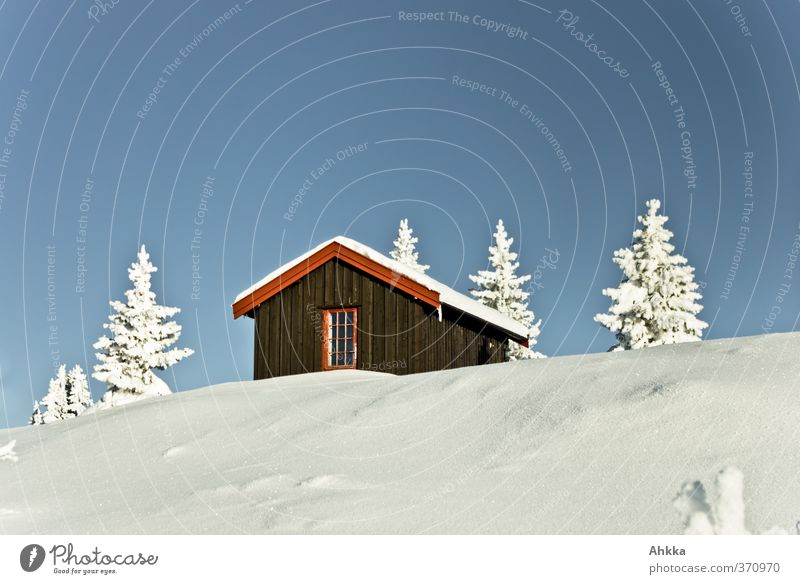 Norwegian wooden hut in snowy landscape Harmonious Relaxation Calm Vacation & Travel Adventure Far-off places Freedom Expedition Winter Winter vacation Mountain
