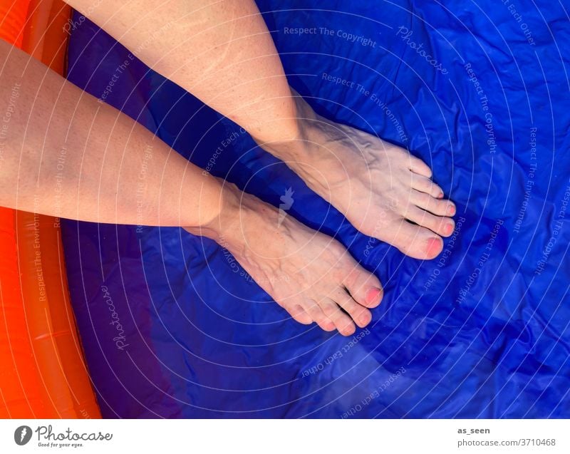refreshment pool Paddling pool foot lacquered nails Water chill Blue Summer Wet Swimming & Bathing Swimming pool Colour photo Exterior shot Vacation & Travel