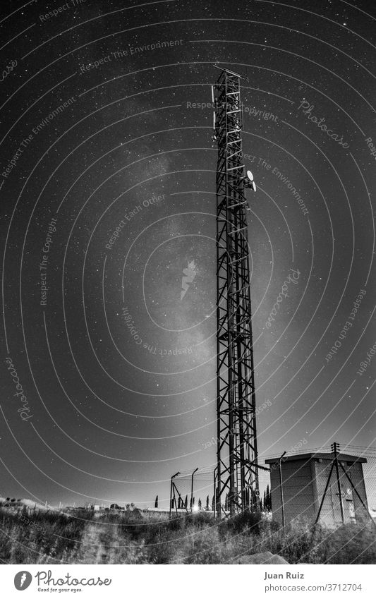 communication antenna over the milky way galaxy nature astronomy sky night nebula cosmos star starlight blue starry science dark space landscape universe lactic