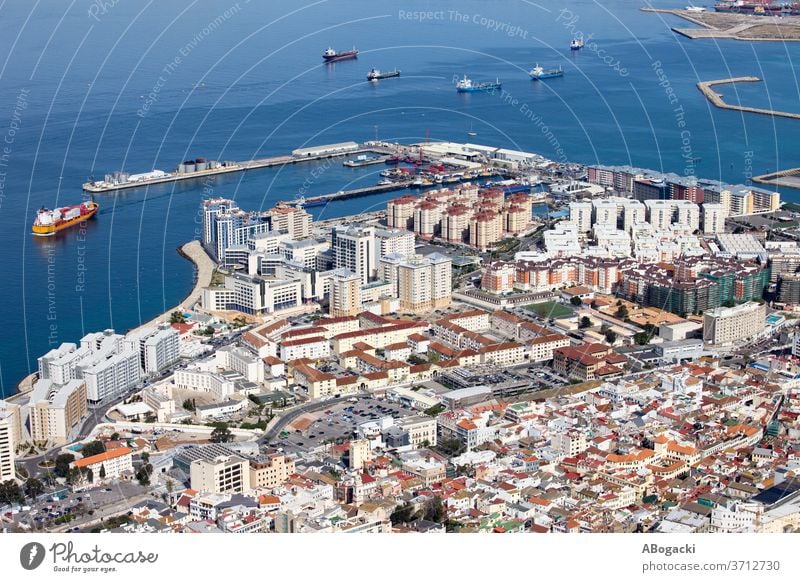 Gibraltar Aerial View gibraltar town city building house block flat apartment urban housing development residential above aerial british overseas territory bay