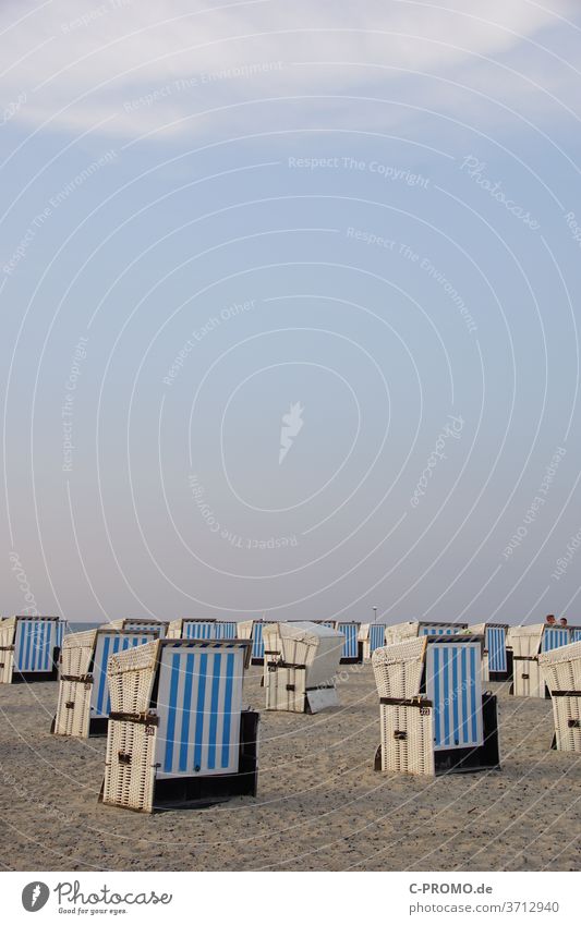 roofed wicker beach chairs call it a day Sky Cloudless sky Closing time Evening sun Beach White Blue