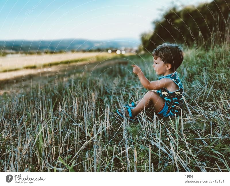 Child in nature Nature Infancy Field Meadow Human being Colour photo Grass Exterior shot Happiness 3 - 8 years Discover
