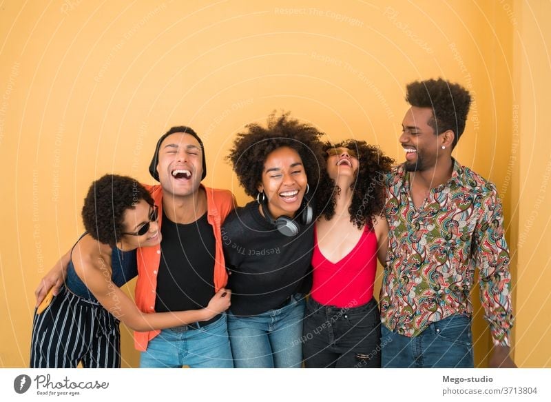 Afro friends having fun together. cheerful smiling people american black african friendship afro female women hipster multiracial stylish positive enjoying day