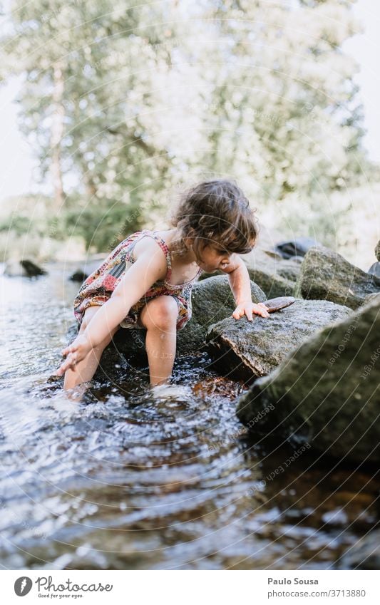 Child playing in the river Children's game childhood 1 - 3 years Summer Summer vacation Summertime having fun kids Human being cheerful outdoors Infancy smile