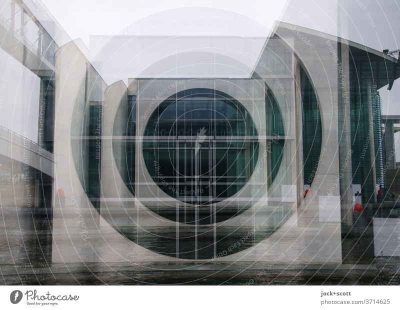 Facade in the government district Architecture Spree built Downtown Berlin Tourist Attraction Window Circle Concrete Famousness Square Gray Modern great Agreed