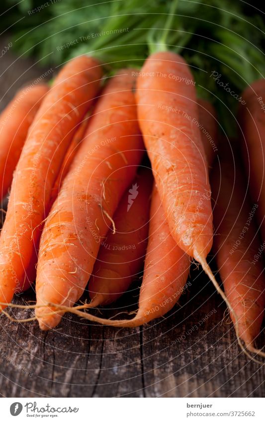 Bunch of carrots on a wooden plank Bed Earth Plant frowzy Field Farm extension Food Vegetable Root wax Nature Ground nobody salubriously Orange flaked group