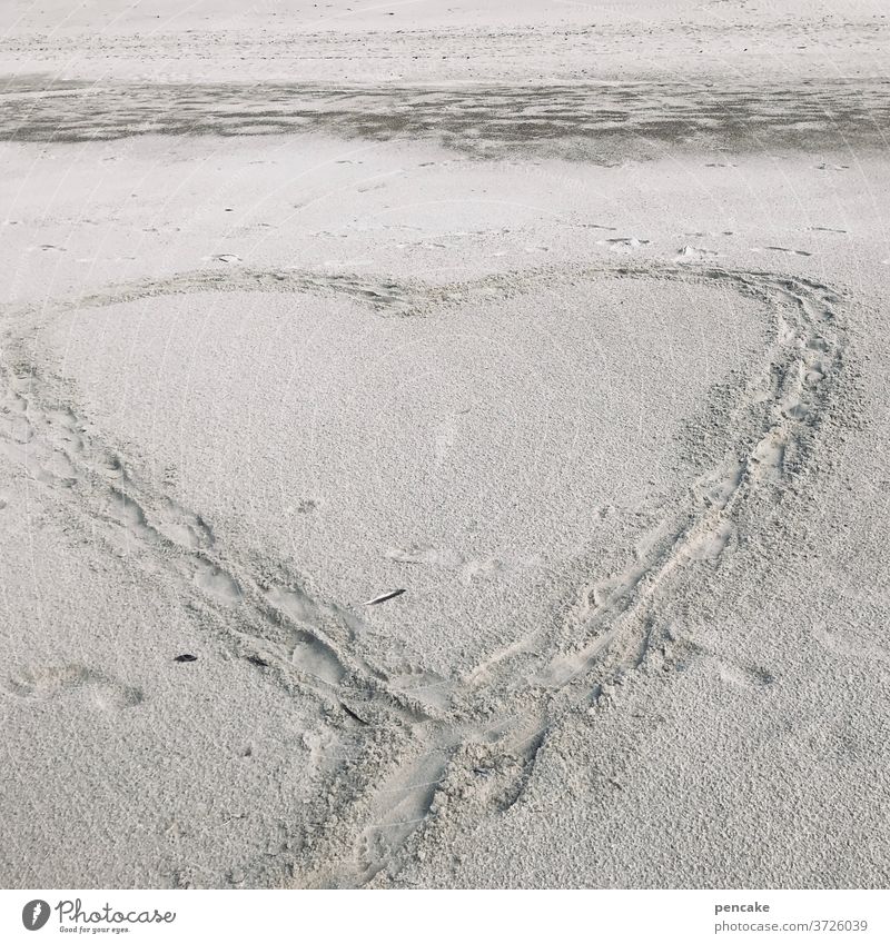 Here and Now Heart Sand symbol North Sea Denmark Beach vacation Vacation & Travel Deserted Elements Environment Emotions Esthetic