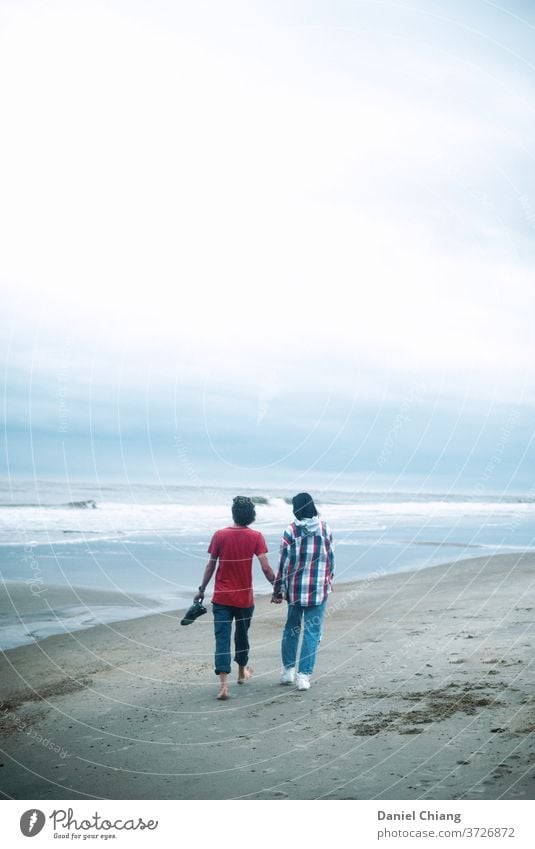 Our Moment couple Couple Lovers Together Relationship Trust Happy Romance Affection Beach Hold hands Walking cloudy cloudy sky young teenager Summer vacation