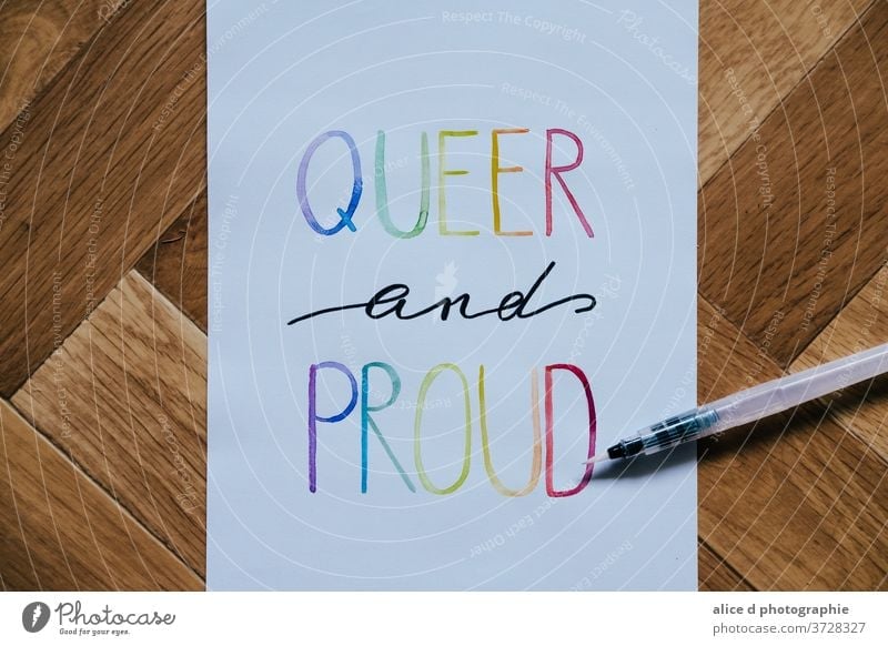 queer and proud written with watercolor Watercolor Rainbow Rainbow flag lgbt lgbtq lgbtq+ lgbt flag Homosexual pride diversity Symbols and metaphors Flag