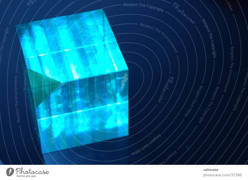 The Cube White balance glass cubes Blue Corner Geometry Symmetry Object photography Paperweight Glass Isolated Image Dark background Copy Space right Glimmer