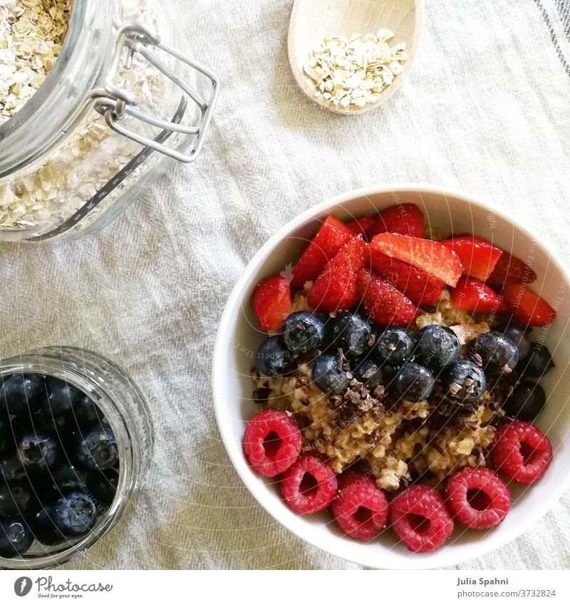 Porridge with fresh berries Food photograph Vegan diet breakfast healthy foodie Nutrition fruit Eating Healthy Eating