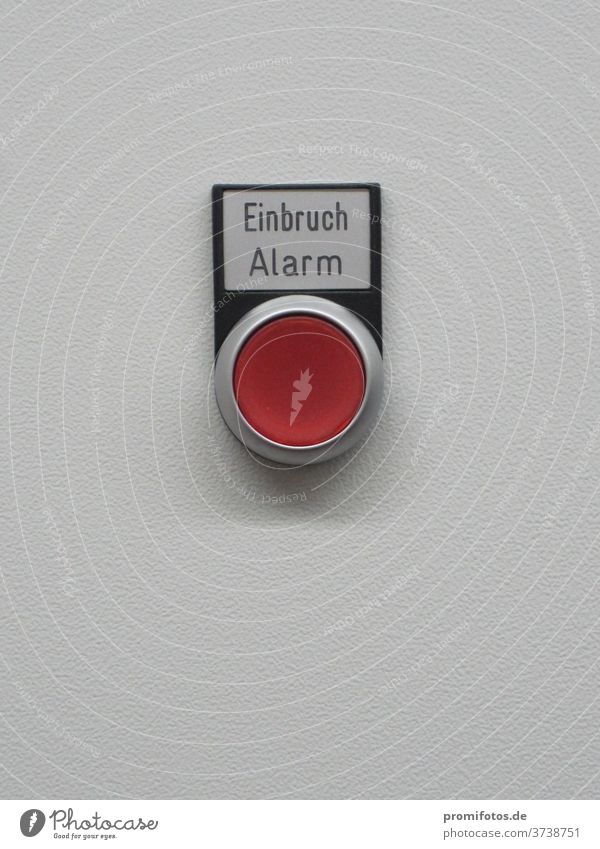 A red button with a sign "Burglar Alarm". Photo: Alexander Hauk knob Break-in Criminality Red Thief thieves Theft Colour photo Fear Safety Dangerous technique