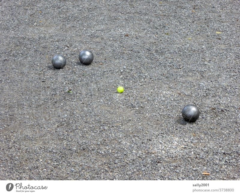 a game of boules... Boules Petanque Boccia Pastime competition France French Sphere Playing Leisure and hobbies Sand Summer out Tradition traditionally Joy