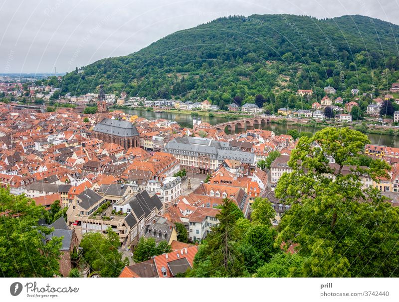 Heidelberg aerial view heidelberg luftaufnahme erhöhter blickwinkel stadt universitätsstadt neckar fluss deutschland altstadt architektur haus gebäude kirche