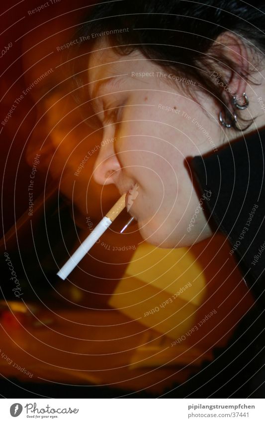second scene Double exposure Woman Cigarette Warm light