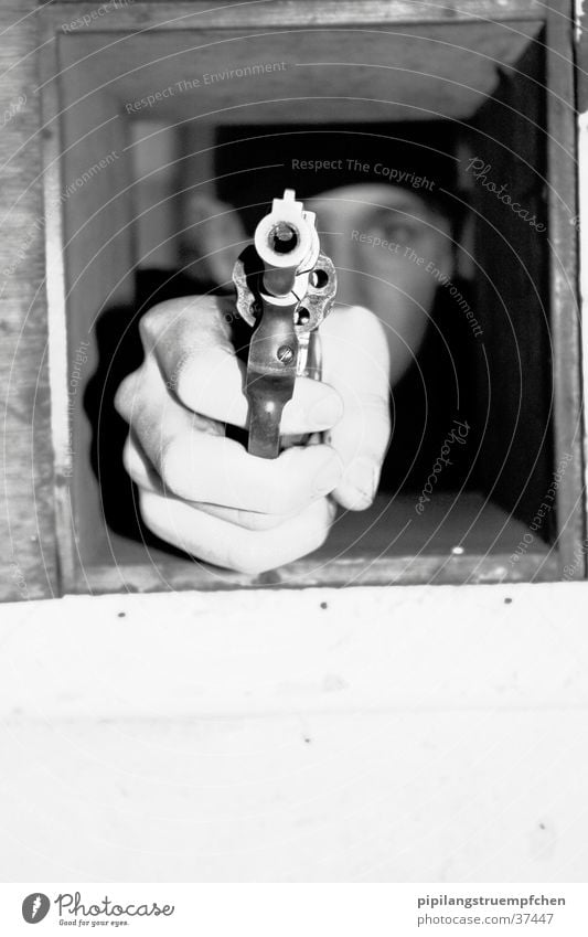 born to kill 2 Weapon Handgun Human being small window Black & white photo
