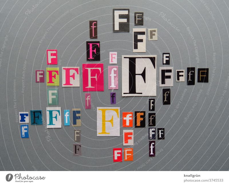 Ff Letters (alphabet) Typography Characters Word Text Print media Low-cut Anonymous Collage Multicoloured Symbols and metaphors Sign Magazine writing