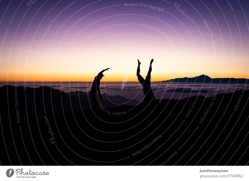 Silhoutte with beautiful sunset on the Teide Sunset Silhouette Sky Gran Canaria people Nature Mountain Landscape Orange Dusk Evening person Clouds hillock Blue