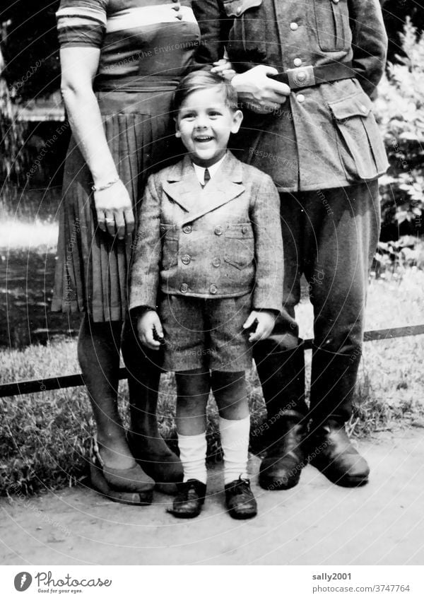 Childhood during the Second World War... Boy (child) Infancy Uniform Wehrmacht uniform cheerful Family & Relations Son Father Sock 3 - 8 years Together Soldier