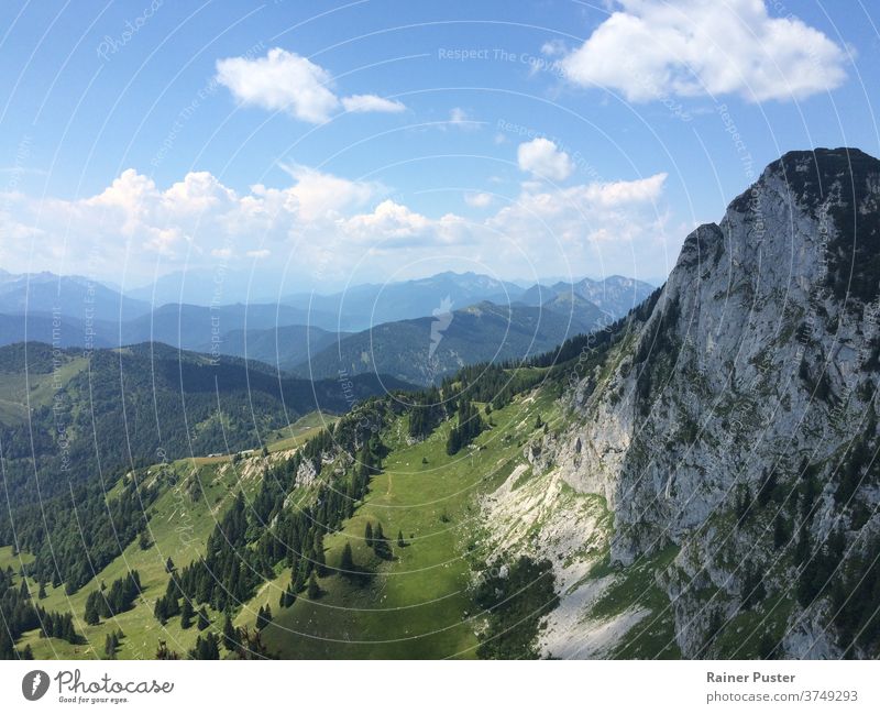 Looking over the European Alps near Munich, Germany alps blue european alps green hiking landscape mountain mountains outdoor rock scenery scenic summer