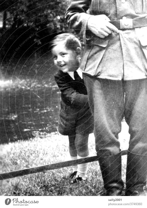 Childhood during World War II... Boy (child) Infancy Second World War Uniform Wehrmacht uniform cheerful Son Father Family & Relations Exterior shot 2