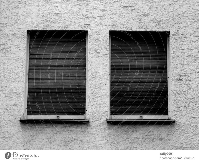 sadness... Window Venetian blinds Closed forsake sb./sth. Gloomy Roller blind Facade Wall (building) Wall (barrier) somber Gray 2 Parallel Loneliness locked
