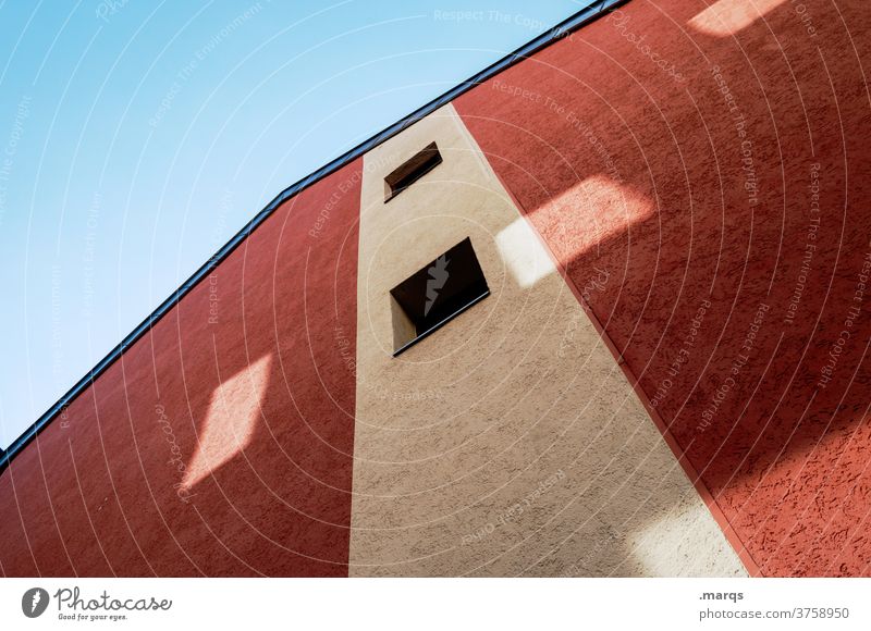 Red facade Light Wall (building) House (Residential Structure) Building Facade sunshine house wall Sunlight Window pane Reflection Shadow Patch of light