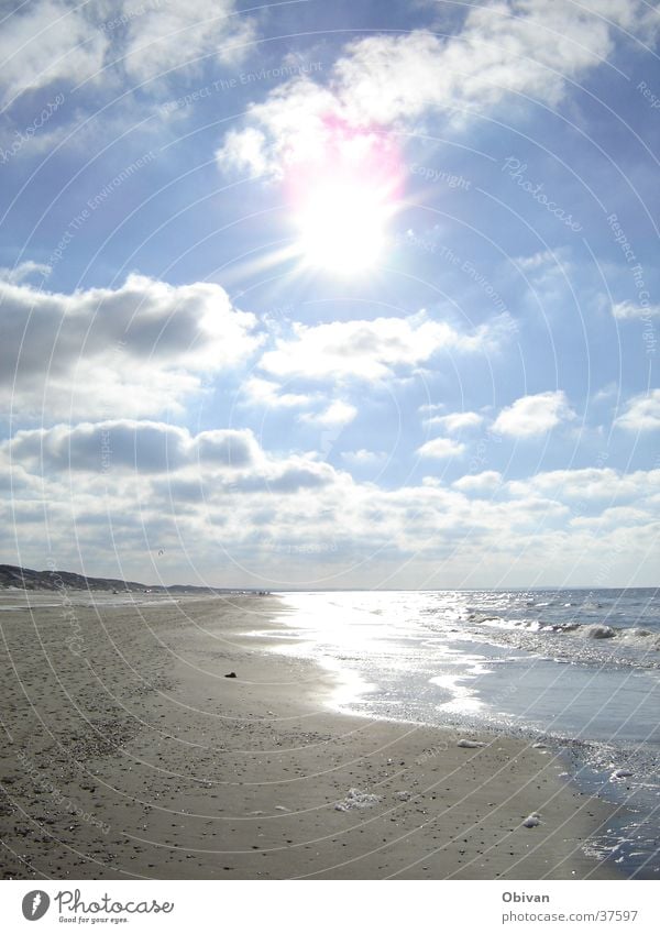 snap Sun Beach Ocean Landscape Sand Water Sky Clouds Horizon Sunlight Beautiful weather Waves Coast North Sea Relaxation Going To enjoy Stand Glittering