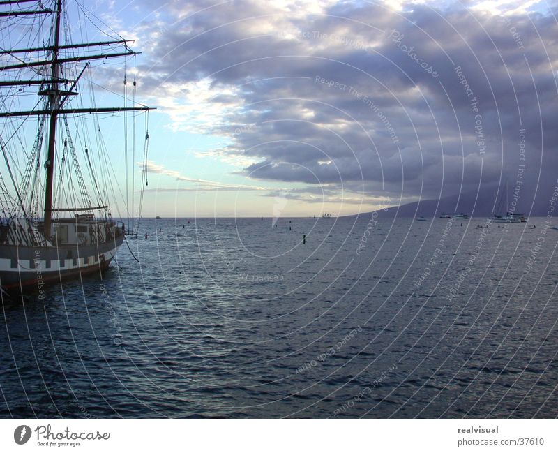 Maui - sailing ship Ocean Sunset Horizon Sailing ship Vacation & Travel Clouds Blue sky