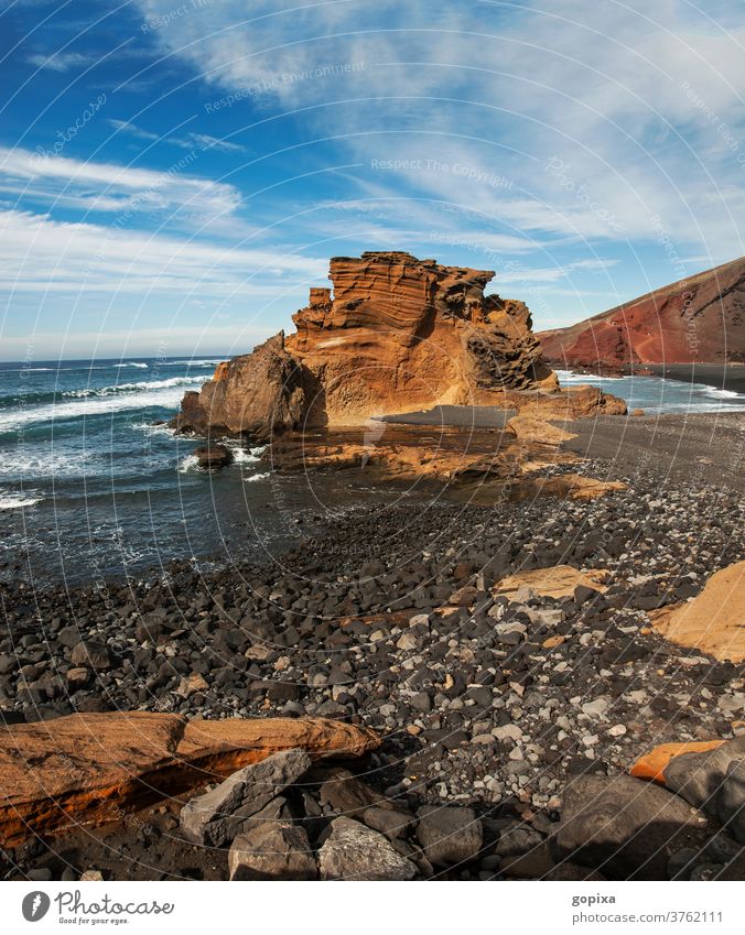 Rocky coast on Lanzarote Exterior shot Vacation & Travel Landscape Deserted Sky Canaries Ocean Spain Clouds Water Island Stone Tourism Nature Coast Waves Beach