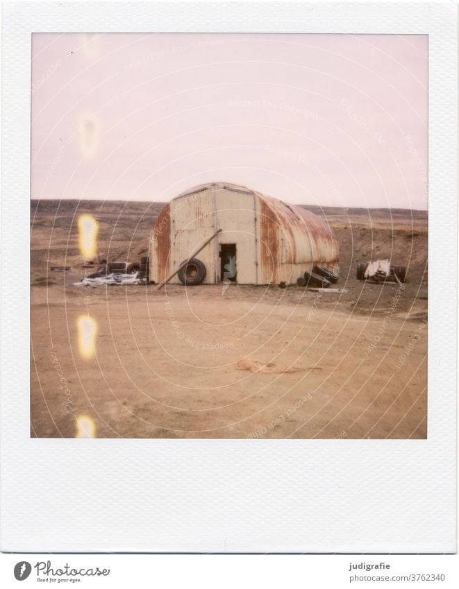 Icelandic barn on Polaroid House (Residential Structure) Landscape Loneliness built Exterior shot Deserted Colour photo hut Meadow Window Living or residing