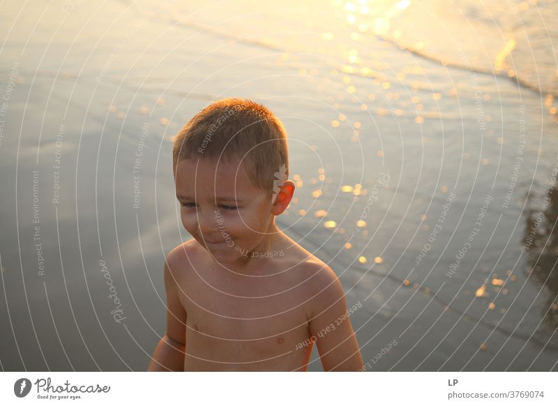 contrast silhouette of a child against sea and sky Contrast Shallow depth of field Silhouette Shadow Light Day Exterior shot Action Body Boy (child) Human being