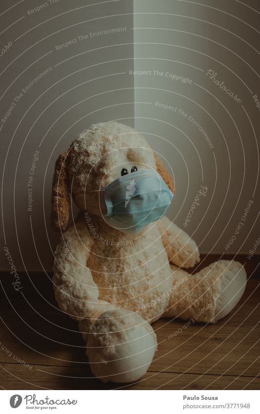Teddy bear with disposable mask Toys Infancy Child Cute Bear Colour photo Mask Masked Mask obligation Infection sars covid-19 pandemic Quarantine Corona virus