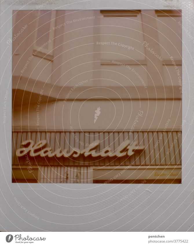 Household is located on a building in which there is a hardware store. Polaroid Retail sector shank sign household goods store vintage Closed Houseware