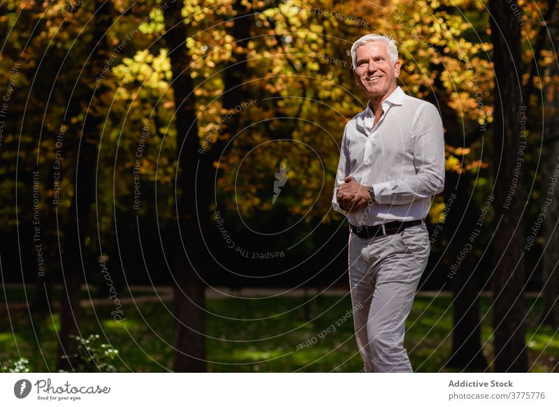 Middle aged man in autumn park mature elegant relax stroll fall middle age serene male city garden outfit peaceful adult tranquil style confident season nature