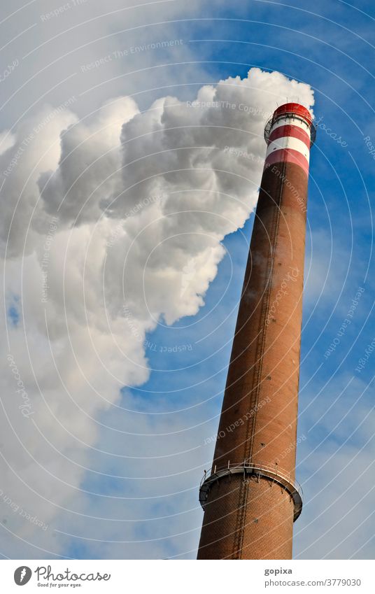 Factory chimney with smoke Chimney Smoke Tall Vent factory chimney Exhaust gas Environment ecology Industry Climate change Industrial plant