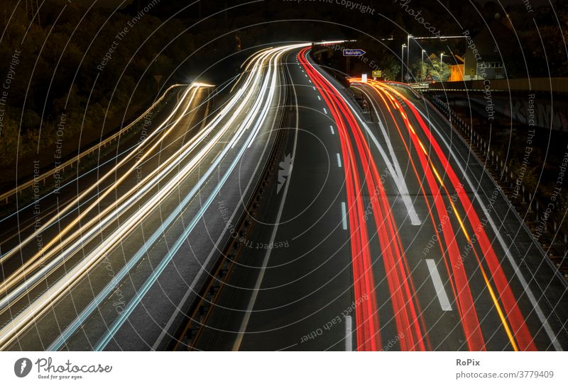 Light trails on a highway. Street Highway motorway Speed speed crossing Underpass Movement conduit technique Infrastructure Town Transport traffic guidance