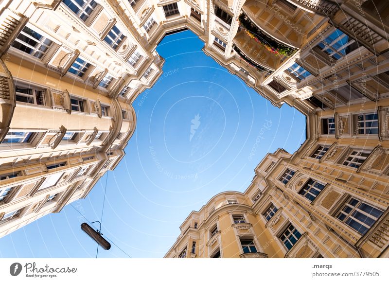 inner courtyard Interior courtyard Apartment Building Architecture Above Worm's-eye view Cloudless sky Window Facade pretty Ambitious Historic